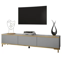 Szafka RTV OXFORD 175 cm szary mat na złotych nogach