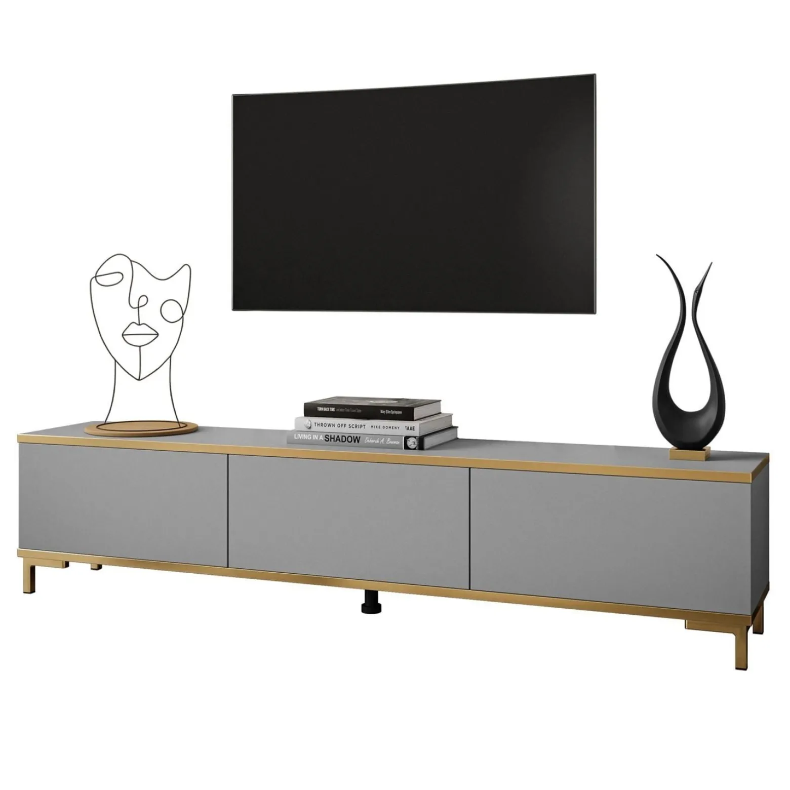 Szafka RTV OXFORD 175 cm szary mat na złotych nogach