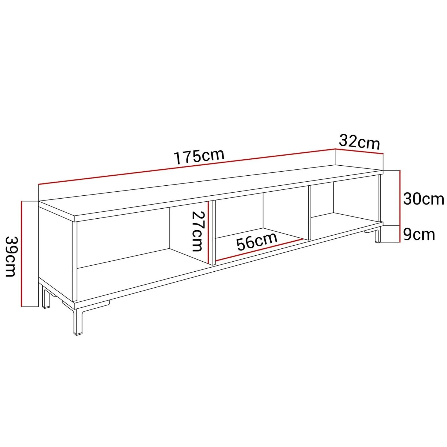 Szafka RTV OXFORD 175 cm szary mat na złotych nogach