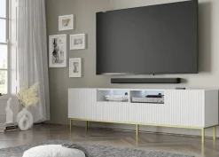Szafka RTV Ravenna B 200 2D2S biały mat rama + RAMA ZŁOTA