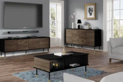 Szafka RTV SHERWOOD 180 cm 4D czarny mat/dąb catania