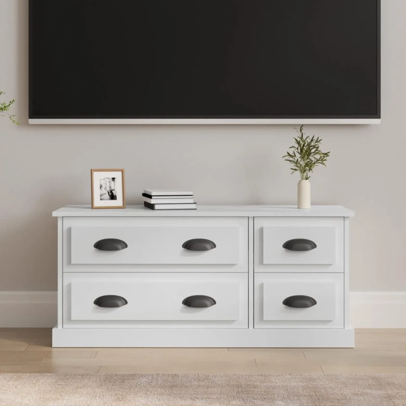 Szafka RTV Stolik Pod Telewizor Szafka Półka Biały Połysk 100x35.5x45 cm
