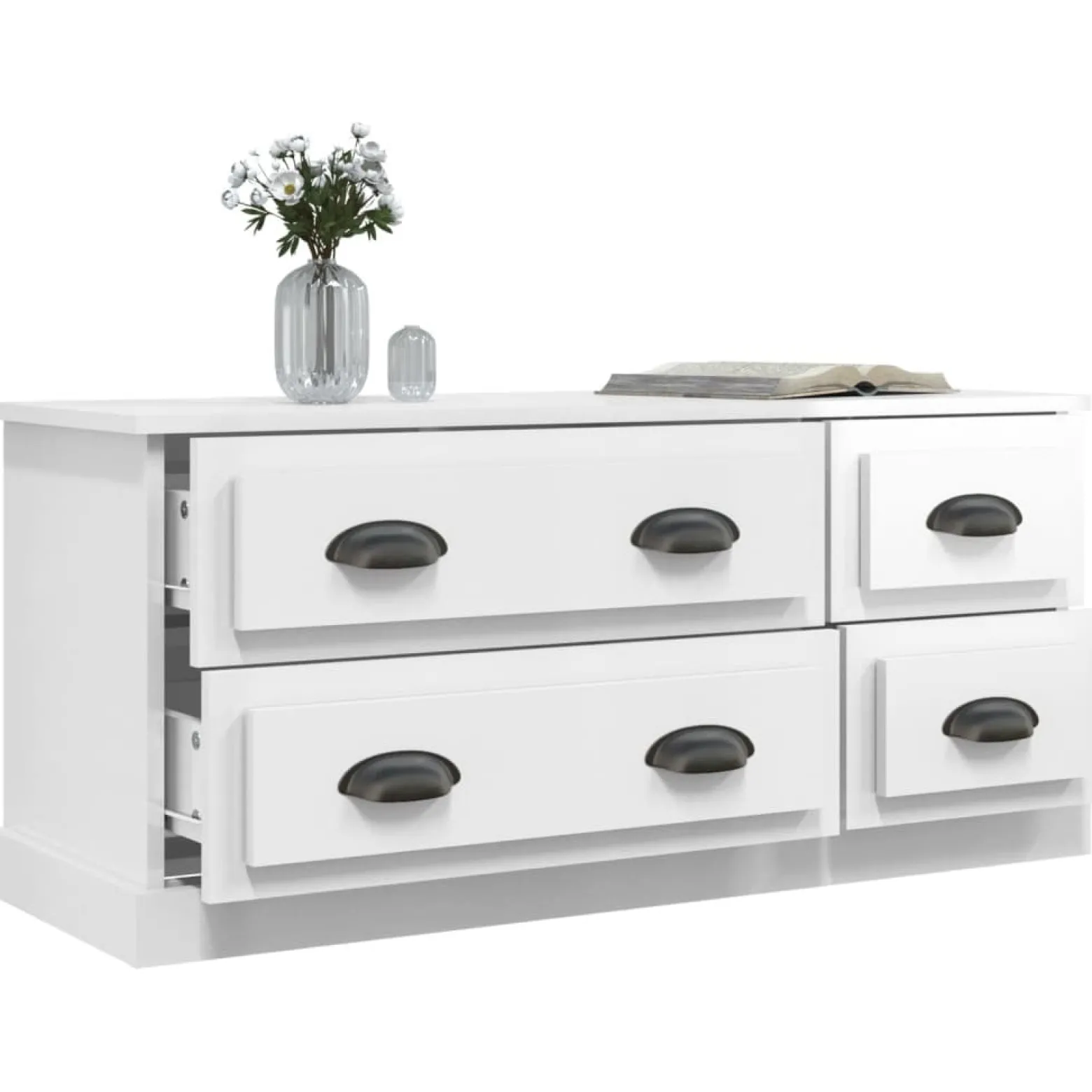Szafka RTV Stolik Pod Telewizor Szafka Półka Biały Połysk 100x35.5x45 cm