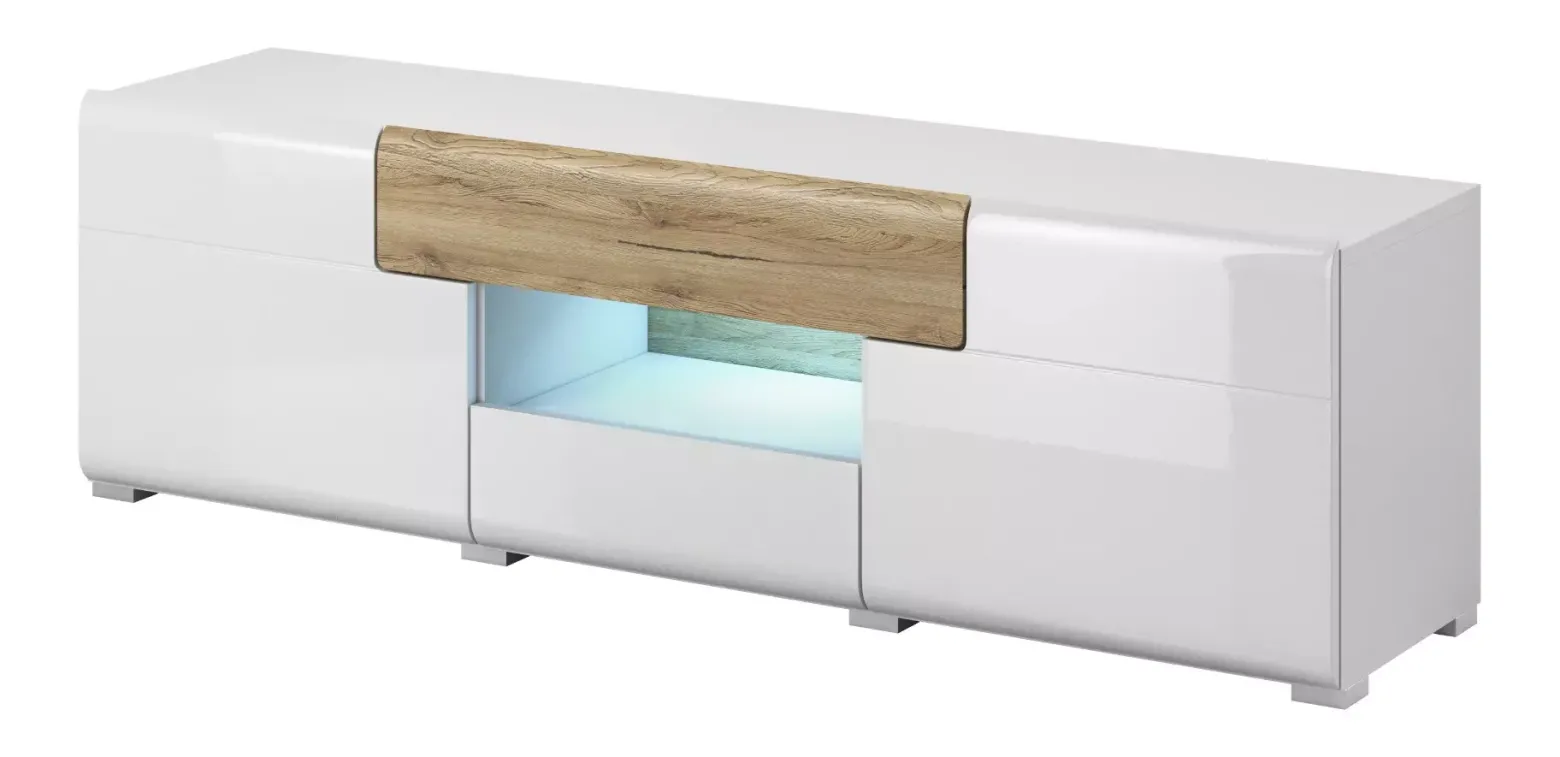 Szafka RTV TOLEDO 2D2S 159 biała połysk/dąb san remo