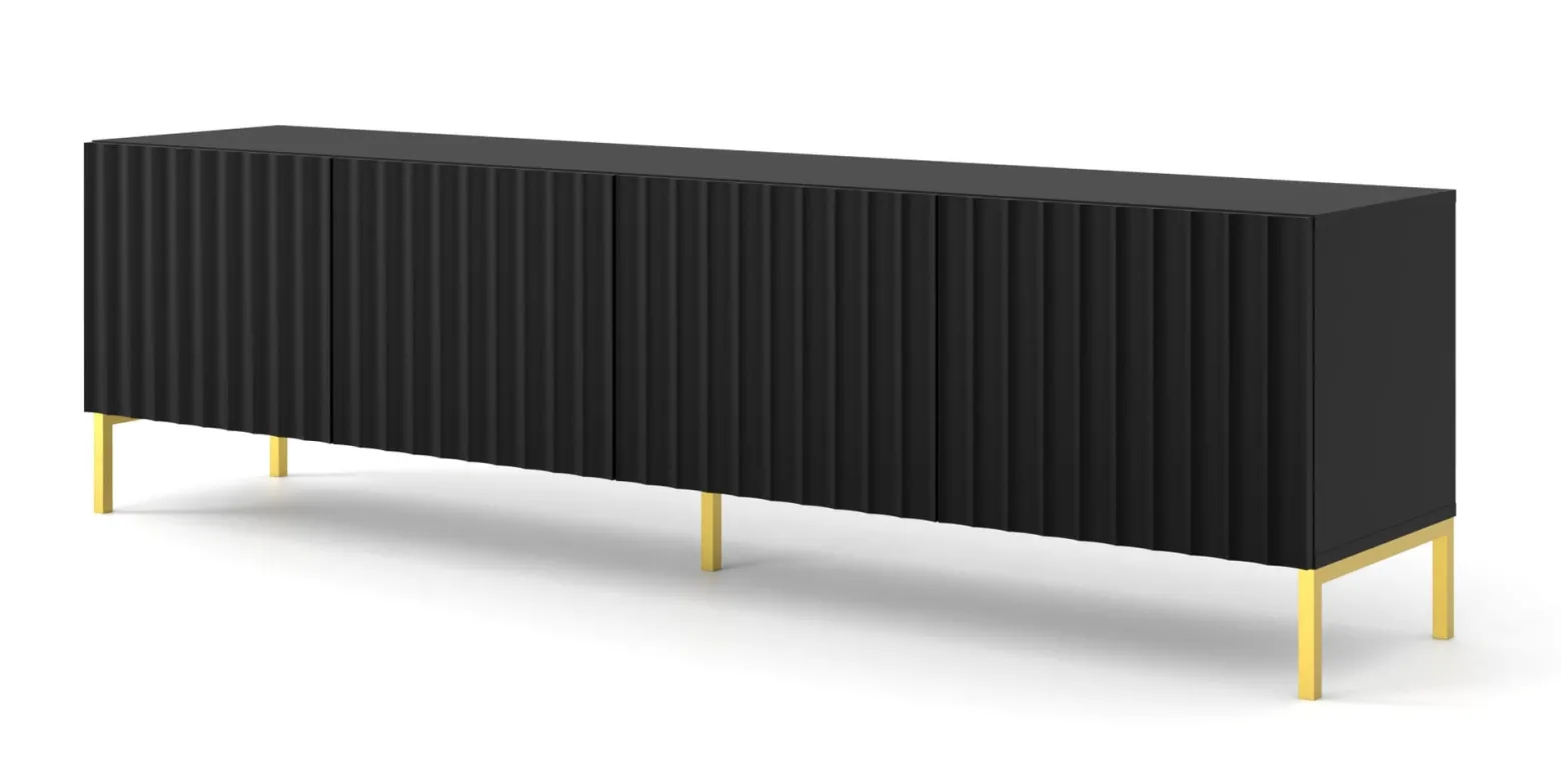 Szafka RTV WAVE 200 cm 4D frez czarny mat