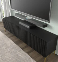 Szafka RTV WAVE 200 cm 4D frez czarny mat