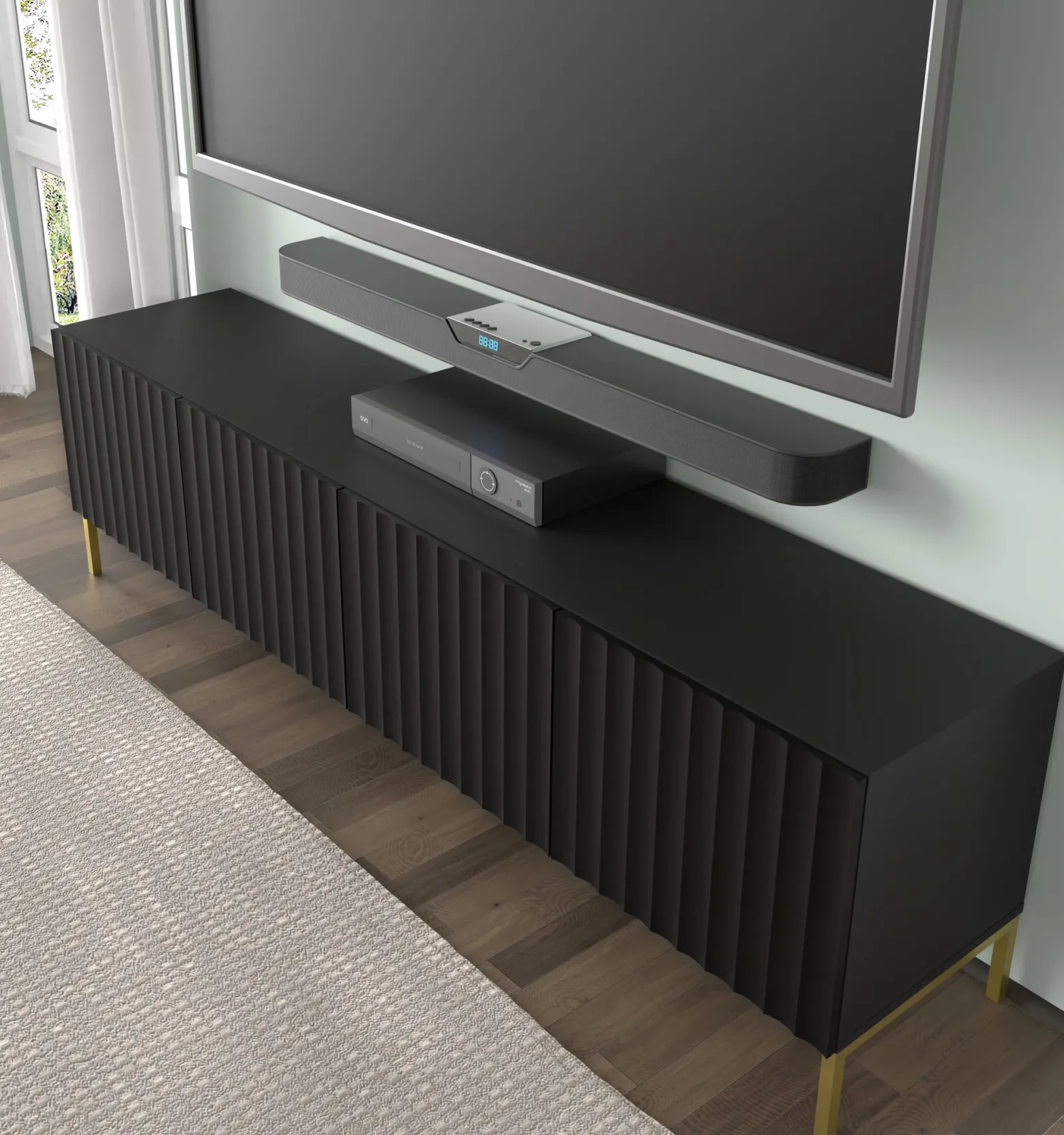 Szafka RTV WAVE 200 cm 4D frez czarny mat