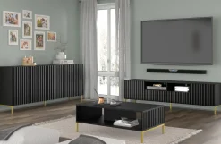 Szafka RTV WAVE 200 cm 4D frez czarny mat