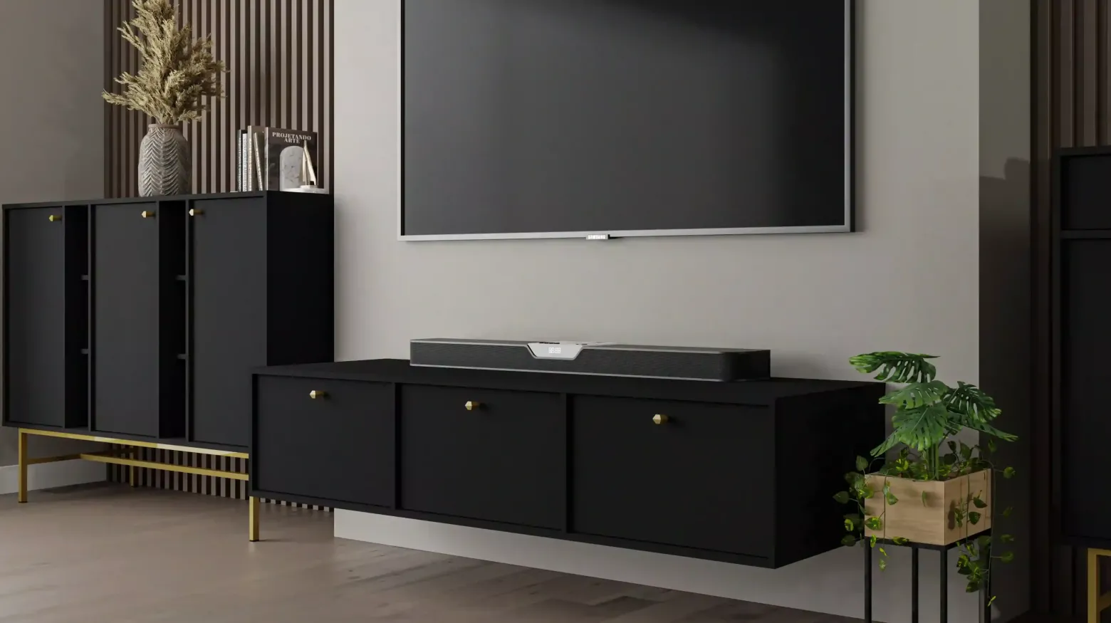 Szafka RTV wisząca do salonu Sakai 4 3K T303 Czarny