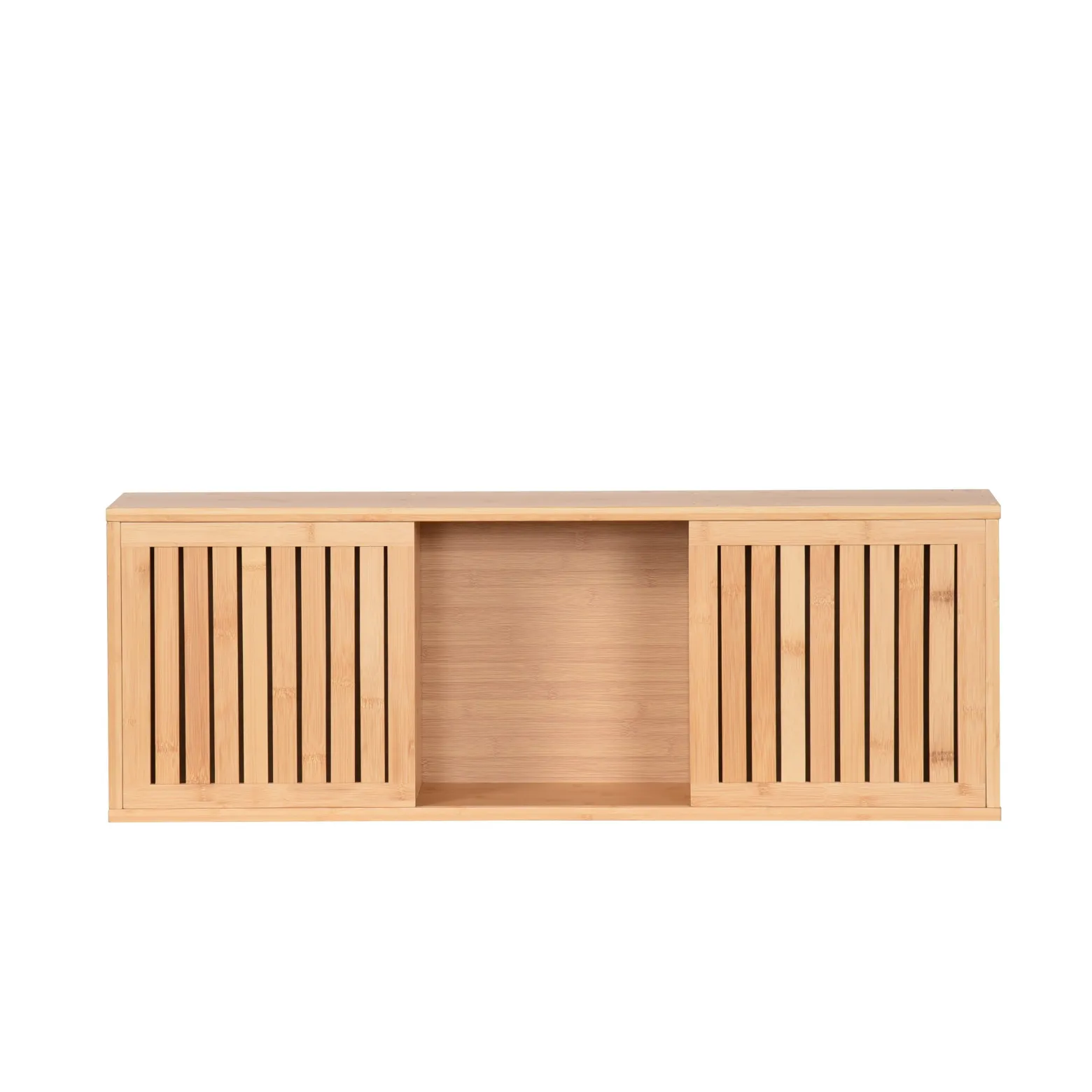 Szafka Wisząca Zamknięta z Półkami Kwadratowa Bambusowa 92,5x20x33
