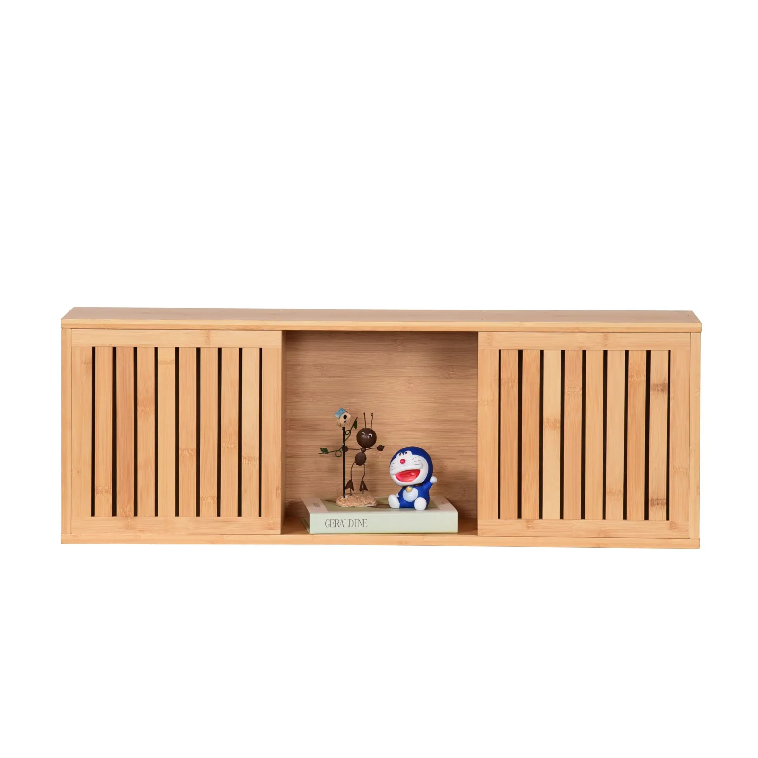 Szafka Wisząca Zamknięta z Półkami Kwadratowa Bambusowa 92,5x20x33