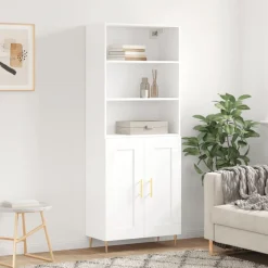 Szafka Witrynka Biała z Drzwiami 69.5x34x180 cm do Salonu Pokoju