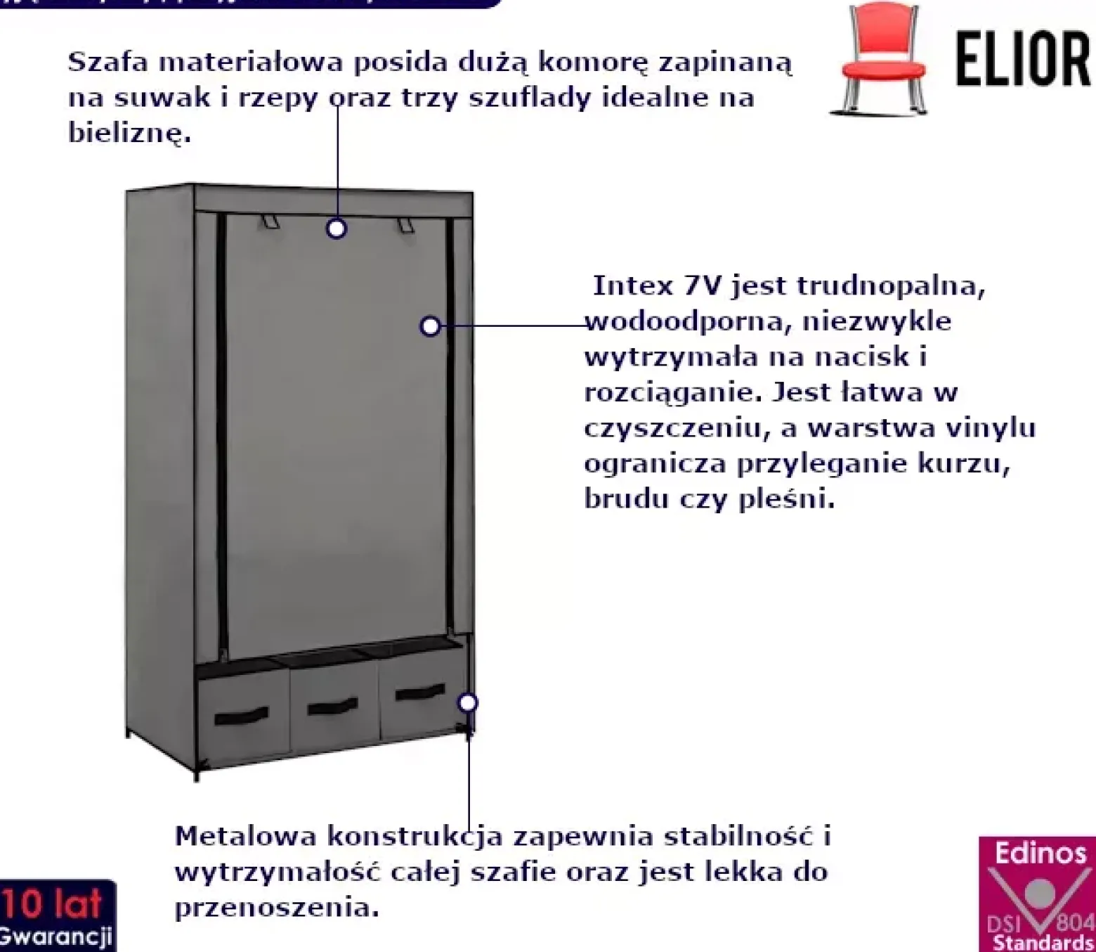 Szara składana materiałowa szafa - Navro