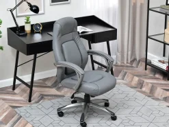 Szary Ekoskórzany Fotel Deker - Ergonomiczny Do Biura