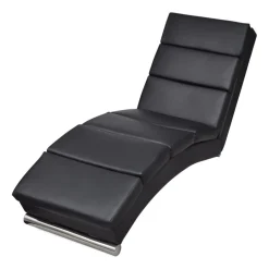 Szezlong Czarny Tapicerowany Leżanka Sofa Fotel Łóżko Sztuczna Skóra