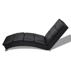 Szezlong Czarny Tapicerowany Leżanka Sofa Fotel Łóżko Sztuczna Skóra