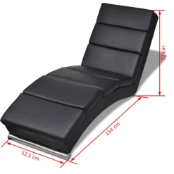 Szezlong Czarny Tapicerowany Leżanka Sofa Fotel Łóżko Sztuczna Skóra