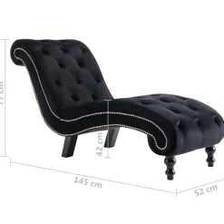 Szezlong Czarny Tapicerowany Leżanka Sofa Fotel Łóżko Aksamit
