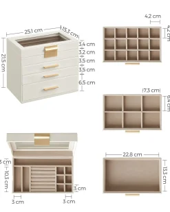 Szkatułka na biżuterię 4 poziomy GLAMOUR beżowa 21,5x25,1x15,3 cm