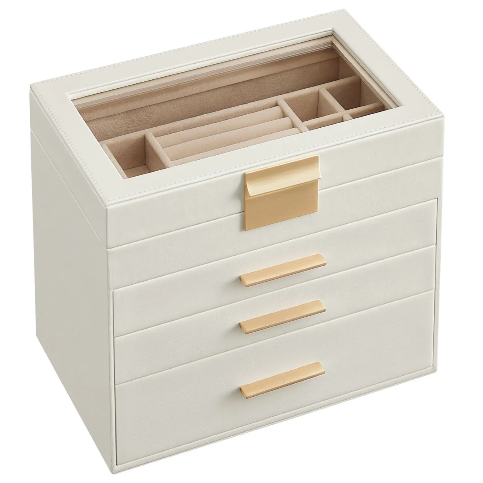 Szkatułka na biżuterię 4 poziomy GLAMOUR beżowa 21,5x25,1x15,3 cm