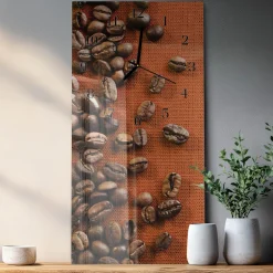 Szklany zegar 30x60 Ziarna Kawy dekoracyjny na ścianę