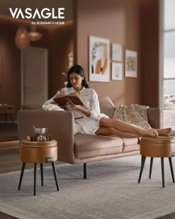 Taboret okrągły ze stalowymi nogami karmelowy brown