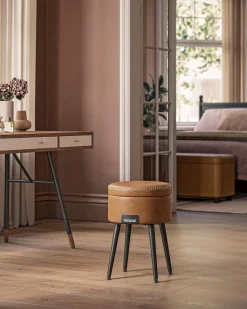 Taboret okrągły ze stalowymi nogami karmelowy brown