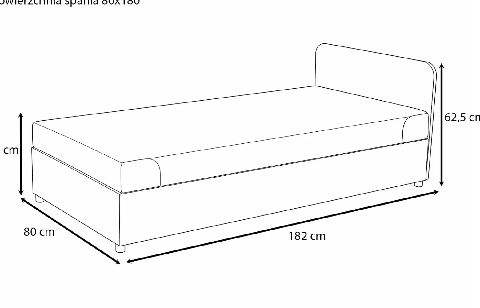 Tapczan jednoosobowy 80x180, łóżko hotelowe Norton