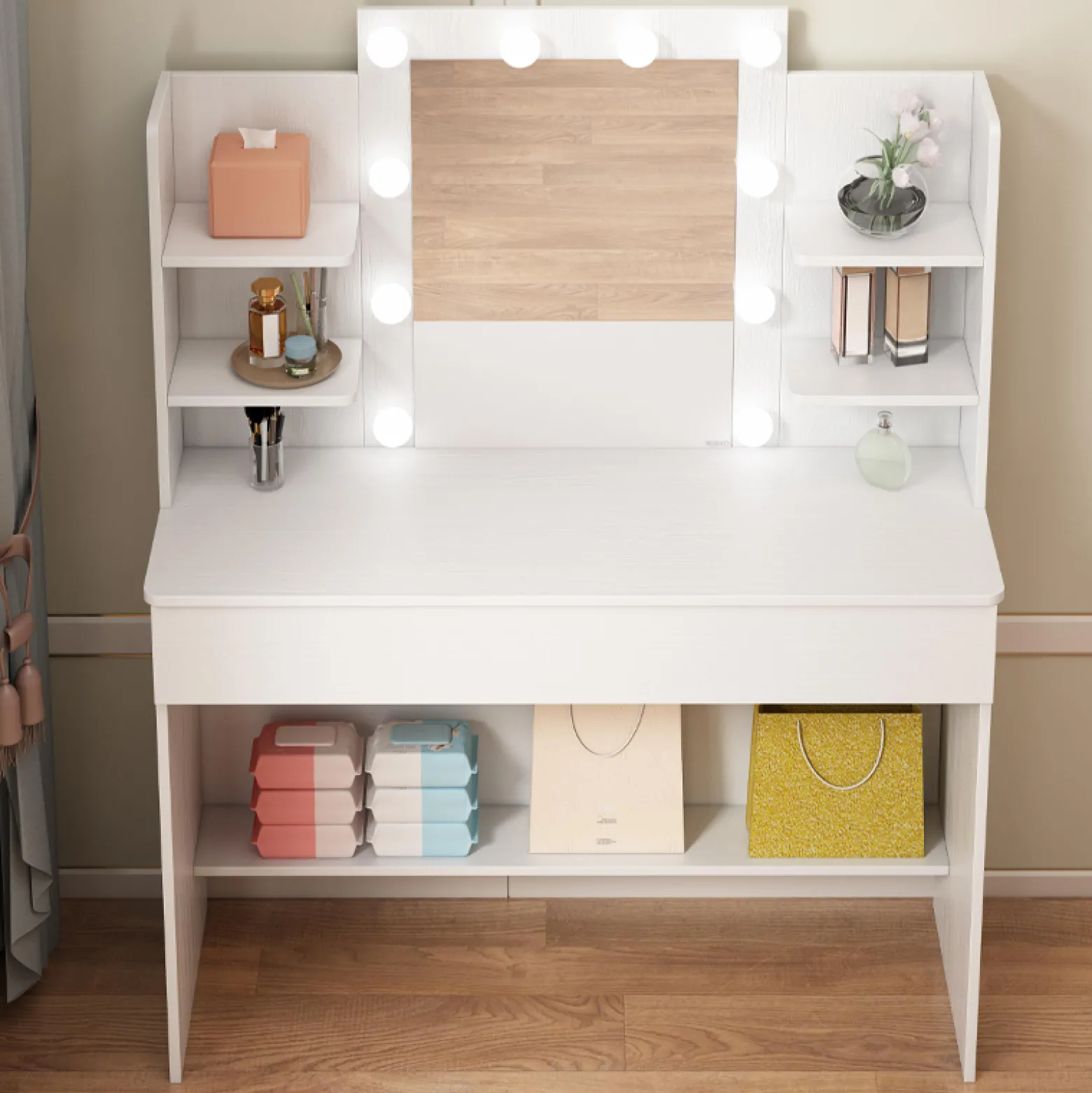 Toaletka kosmetyczna makijażu wizażu z lustrem led nowoczesna loft 110 cm