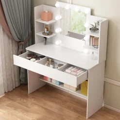 Toaletka kosmetyczna makijażu wizażu z lustrem led nowoczesna loft 110 cm