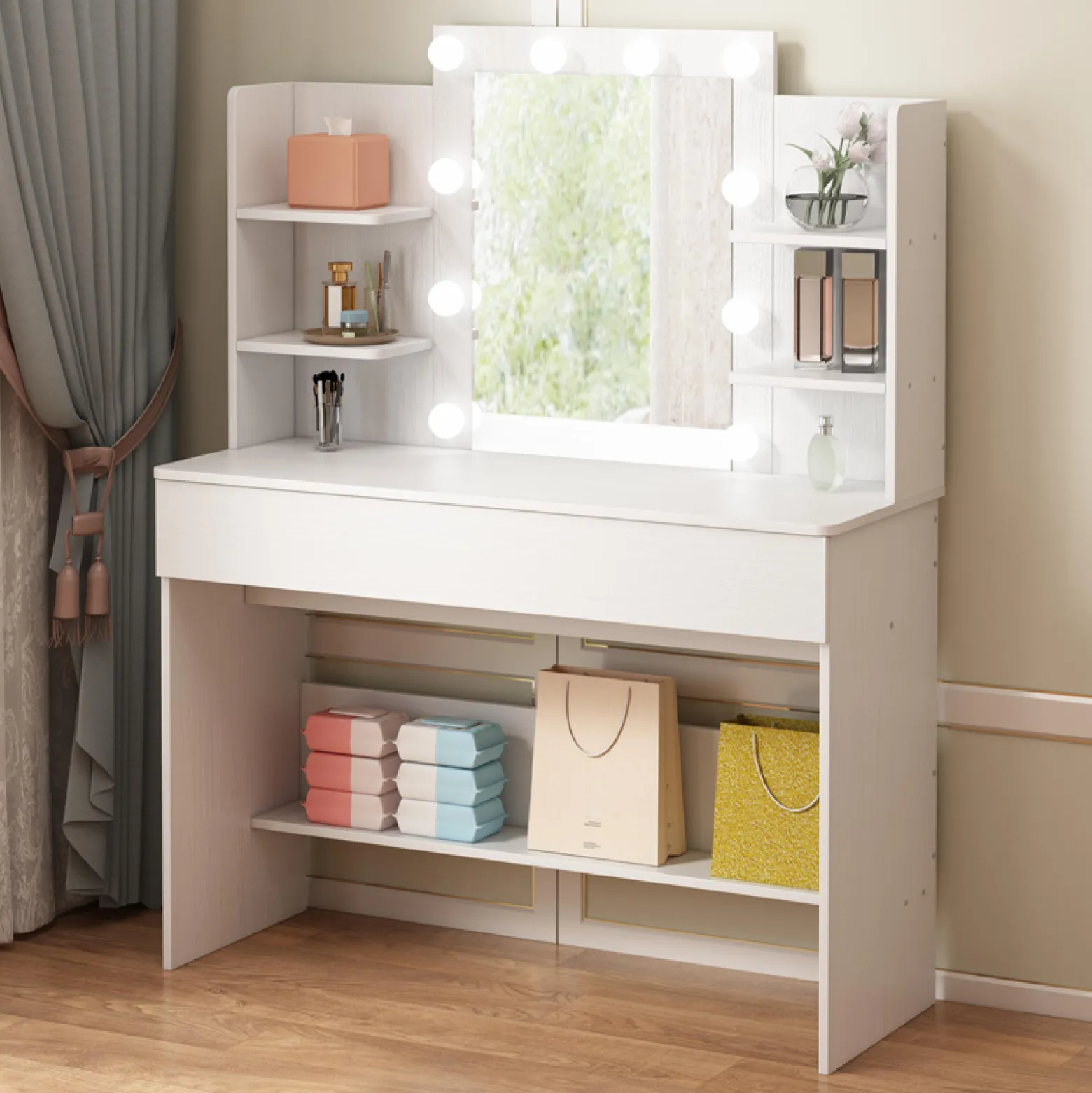 Toaletka kosmetyczna makijażu wizażu z lustrem led nowoczesna loft 110 cm