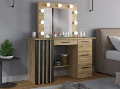 Toaletka z lustrem LED loft lamele Montana 9 Led dąb craft czarny wiszące