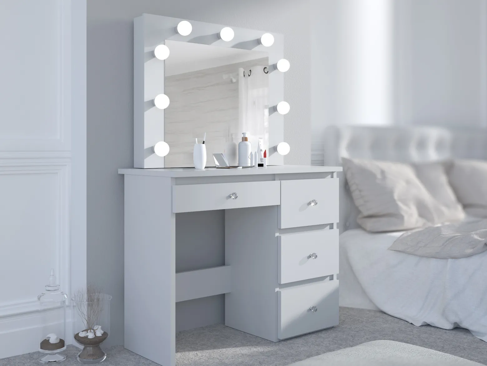 Toaletka z lustrem LED sonoma Beta Diamond 9 Led z uchwytami biały