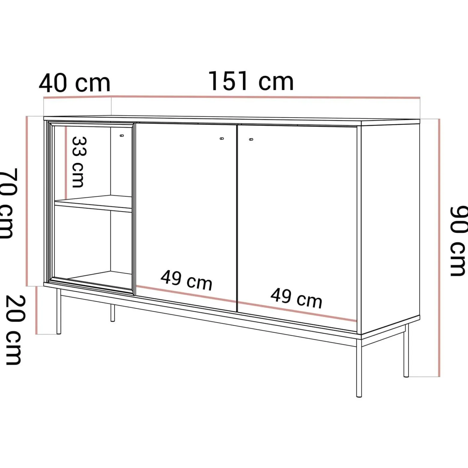 Trzydrzwiowa komoda ISA 3D z oświetleniem LED