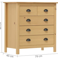 VidaXL Komoda Hill, 79x40x80 cm, lite drewno sosnowe