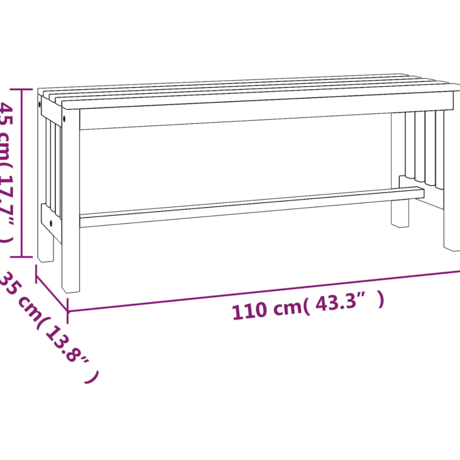 VidaXL ławka ogrodowa Brąz 110 x 35 x 45 cm Drewno