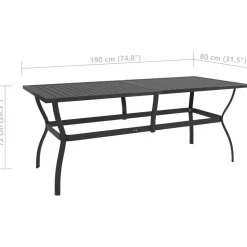 VidaXL Stół ogrodowy Antracyt 190 x 80 x 72 cm Stal