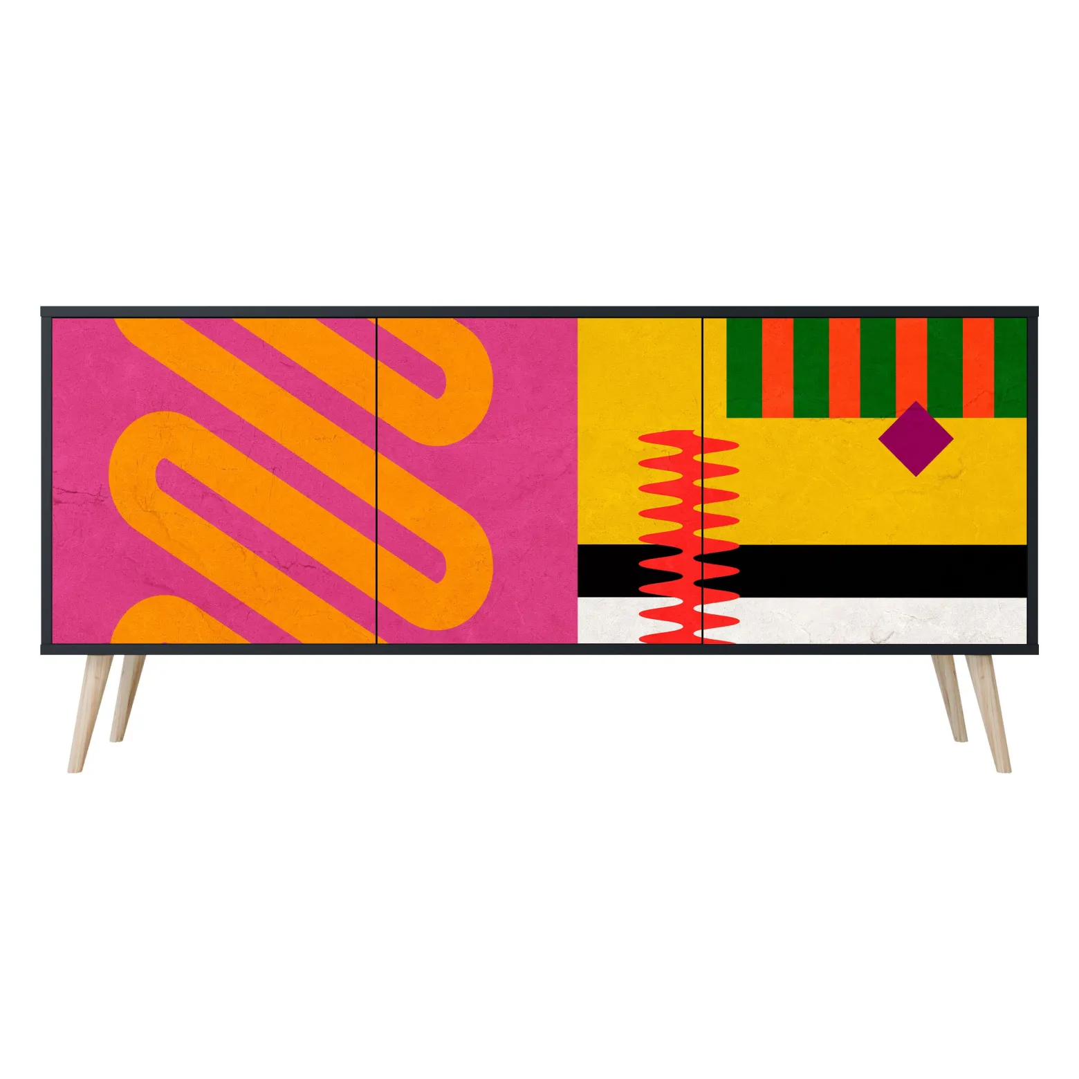 VIVID ART Komoda 3 drzwi Czarna-Bukowa skośna