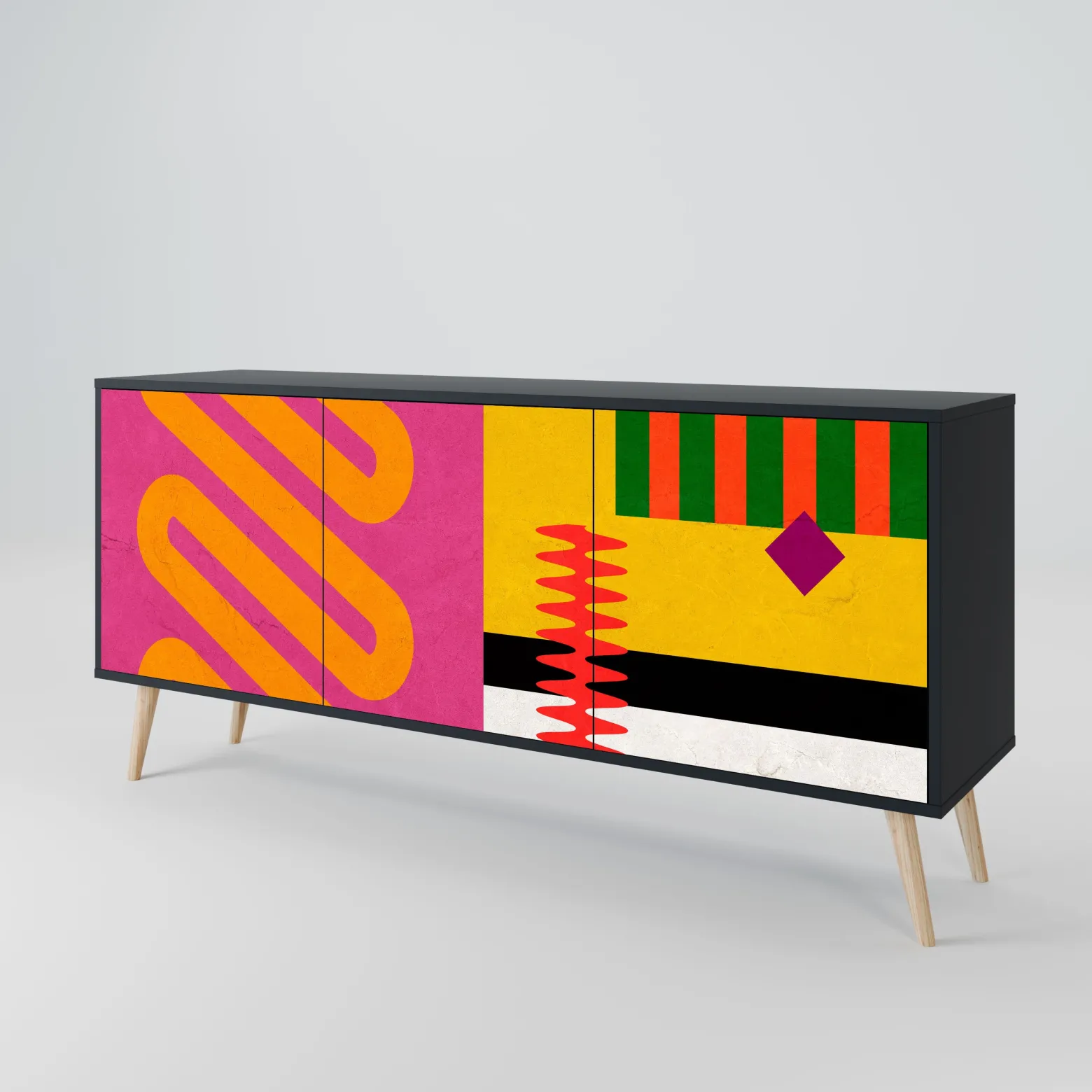 VIVID ART Komoda 3 drzwi Czarna-Bukowa skośna