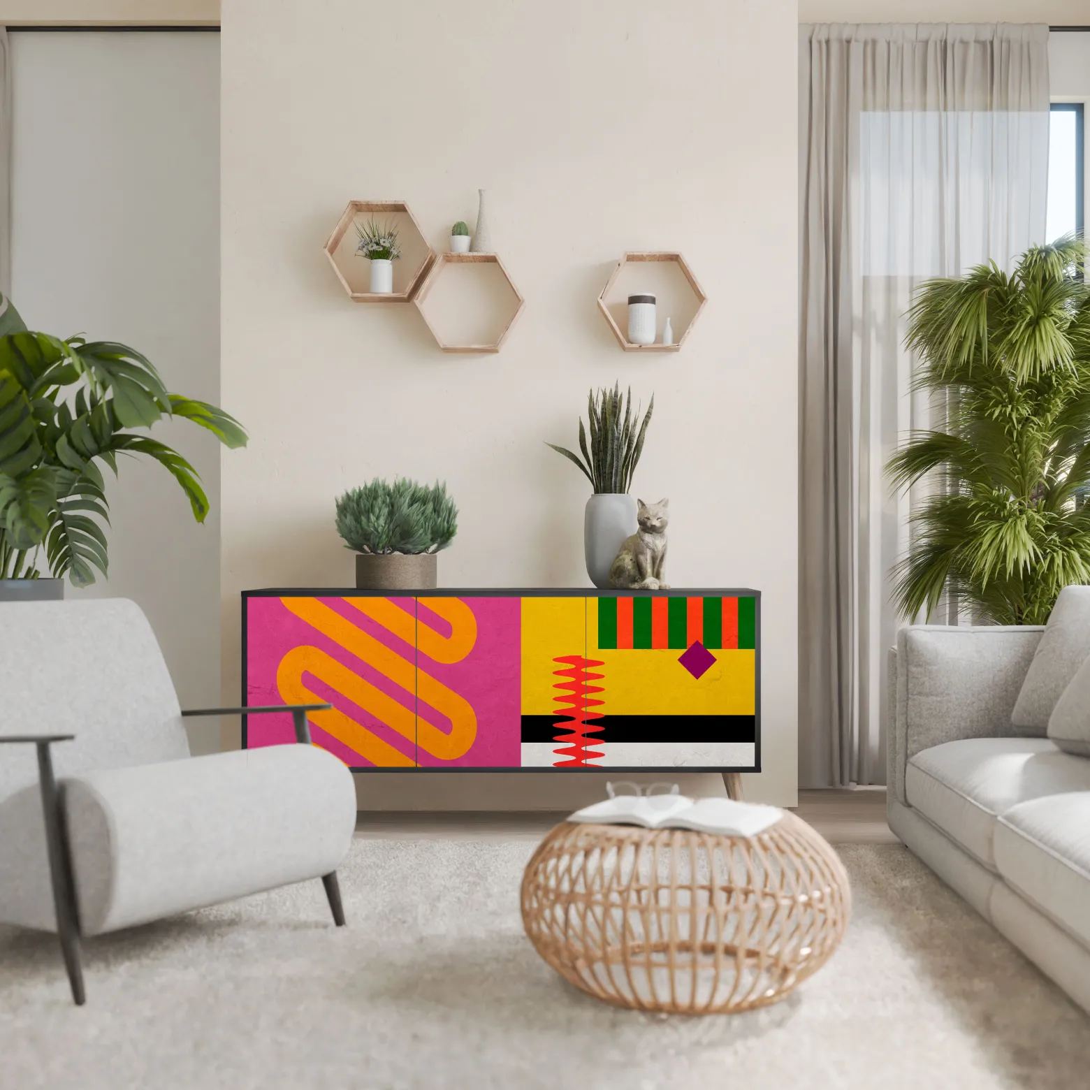 VIVID ART Komoda 3 drzwi Czarna-Bukowa skośna