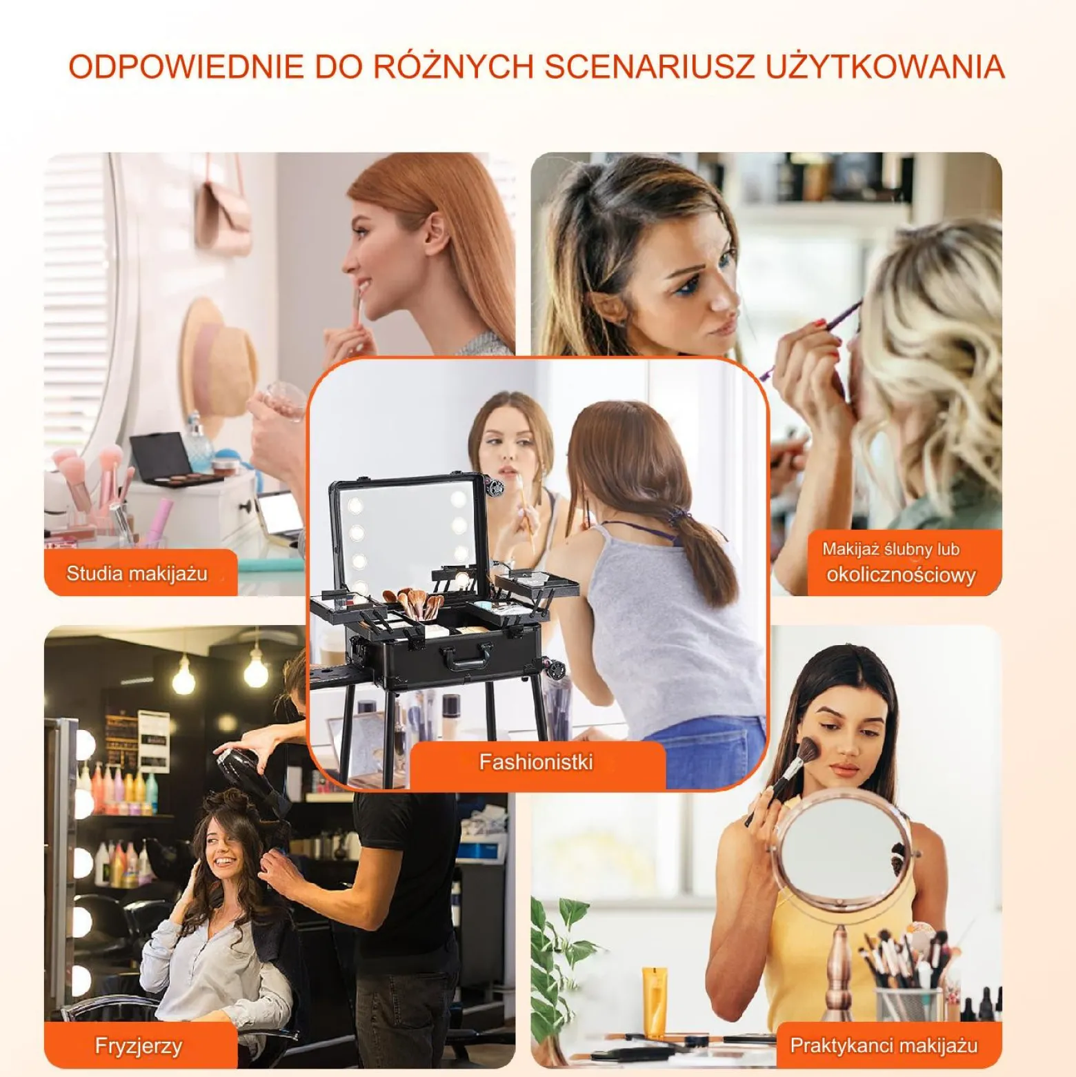 Walizka kosmetyczna do makijażu z lustrem i blokadą – 4 półki