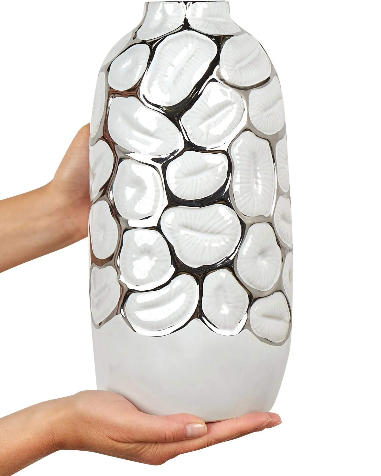 Wazon dekoracyjny ceramiczny glamour 34 cm biały
