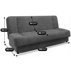 Wersalka Rozkładana Sofa Z Funkcją Spania Dwuosobowa Ciemnoszary PIANO