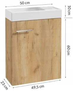Wisząca szafka łazienkowa z umywalką 50x70 dąb craft, bateria chrom