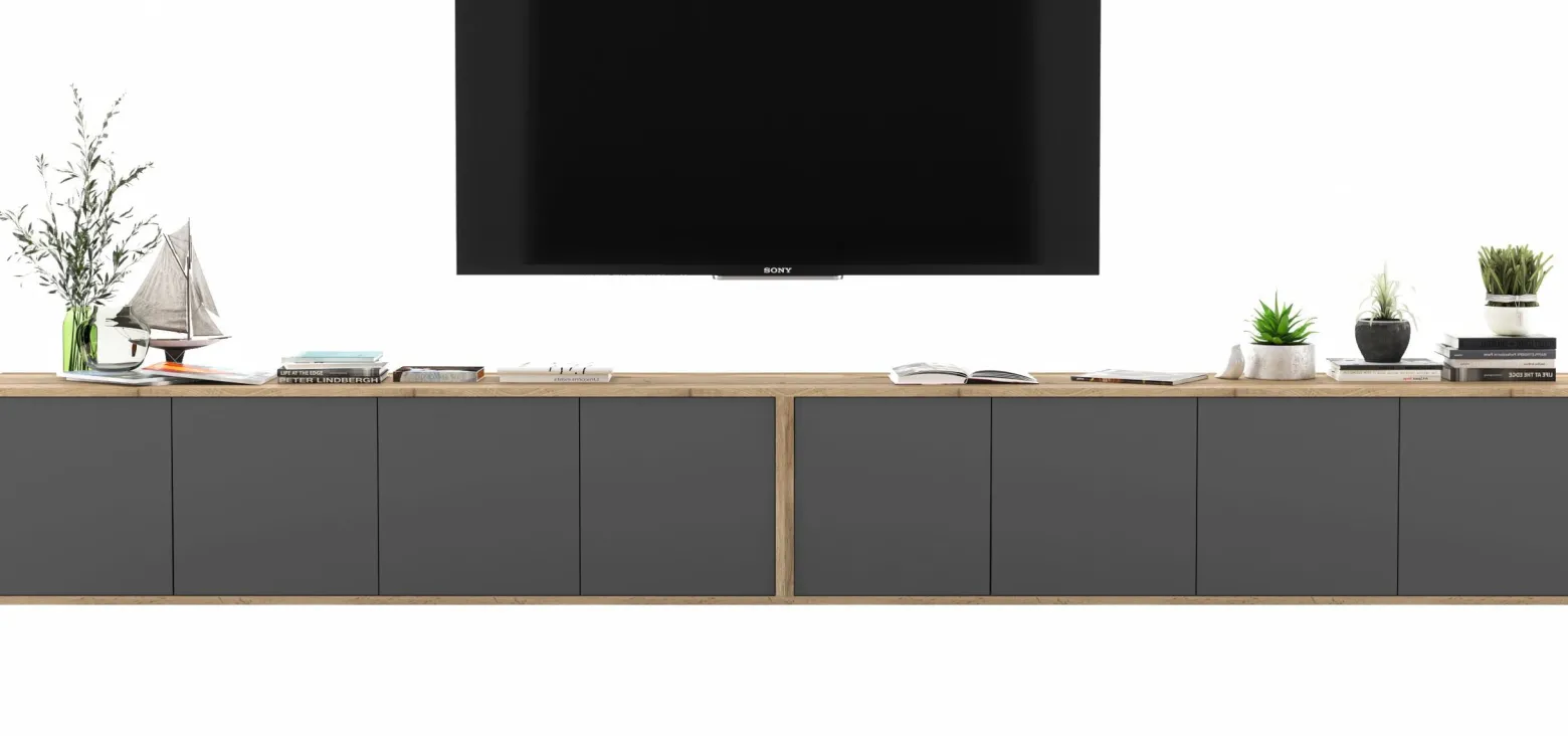 Wisząca Szafka Loft Komoda RTV grafit MAT 300 cm
