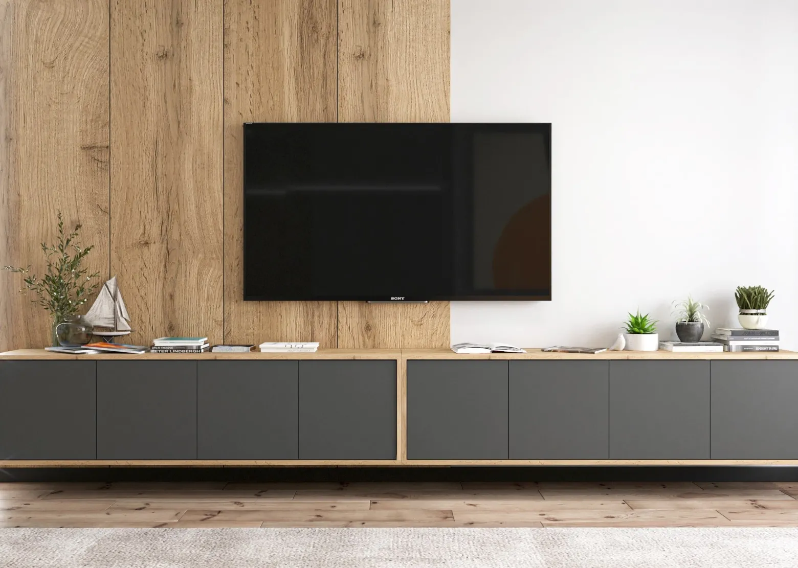 Wisząca Szafka Loft Komoda RTV grafit MAT 300 cm