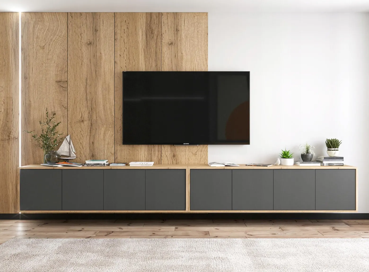 Wisząca Szafka Loft Komoda RTV grafit MAT 300 cm