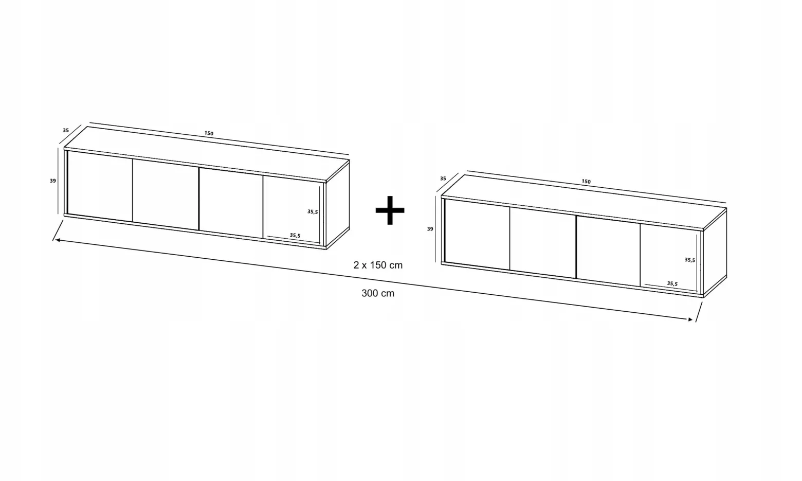 Wisząca Szafka Loft Komoda RTV grafit MAT 300 cm