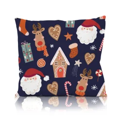 Świąteczna poszewka na poduszkę HOLLY JOLLY 45x45 pierniczki i prezenty