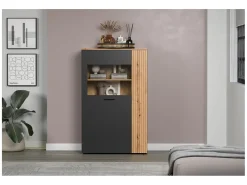 Witryna Esteban 90 cm z 2 drzwiami grafit/dąb evok